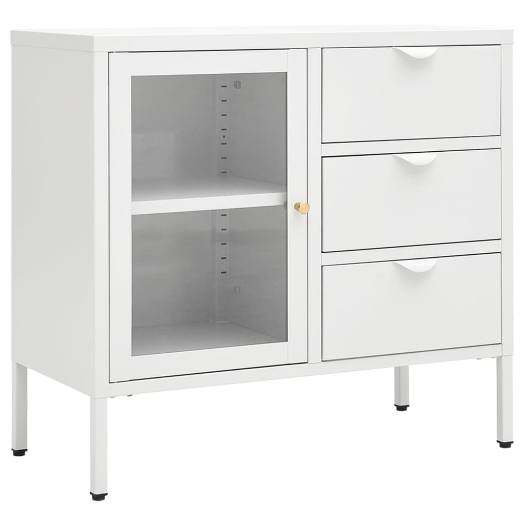 Weißes Buffet 75x35x70 cm Stahl und geschmittertes Glas