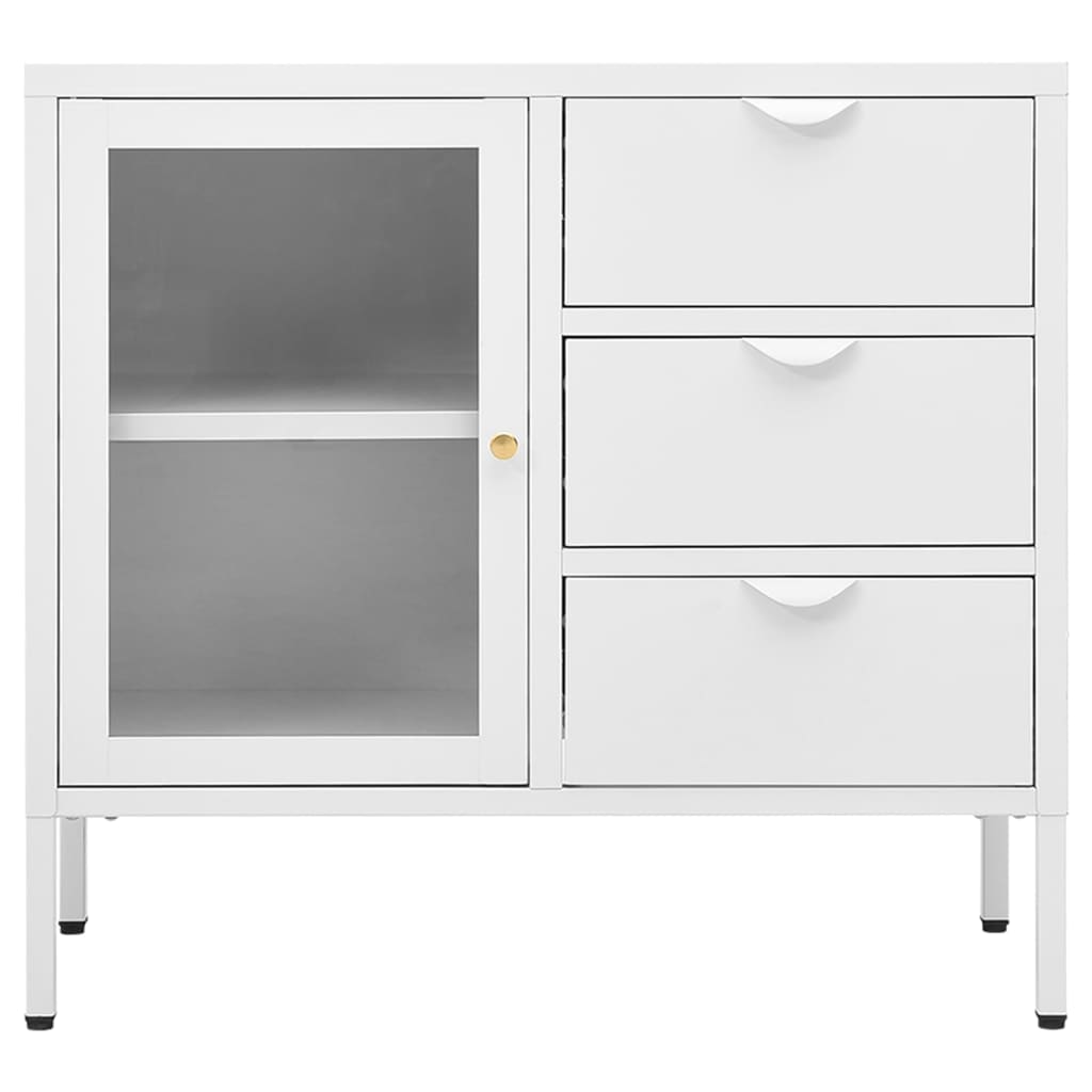 White buffet 75x35x70 cm steel and tempered glass