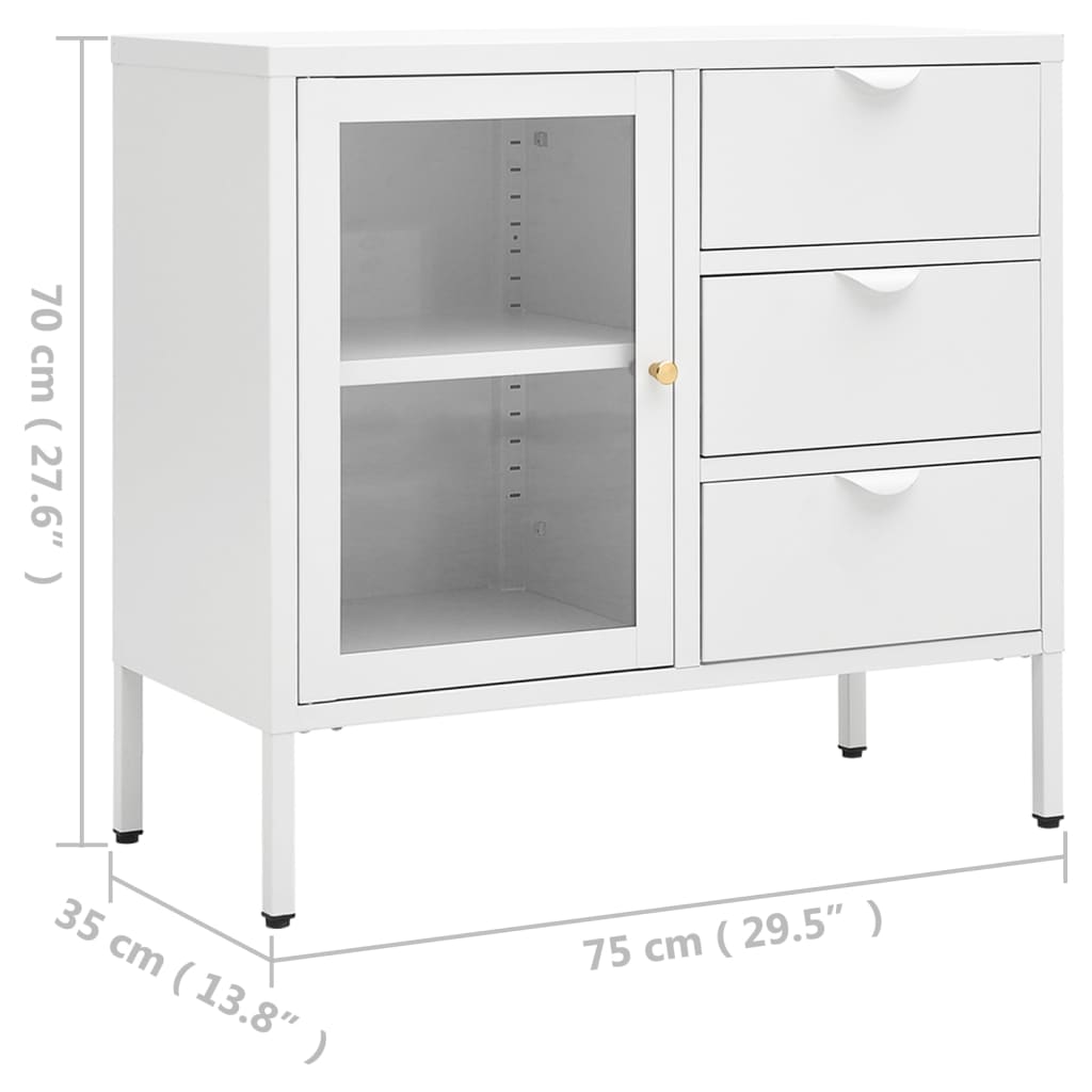 Weißes Buffet 75x35x70 cm Stahl und geschmittertes Glas