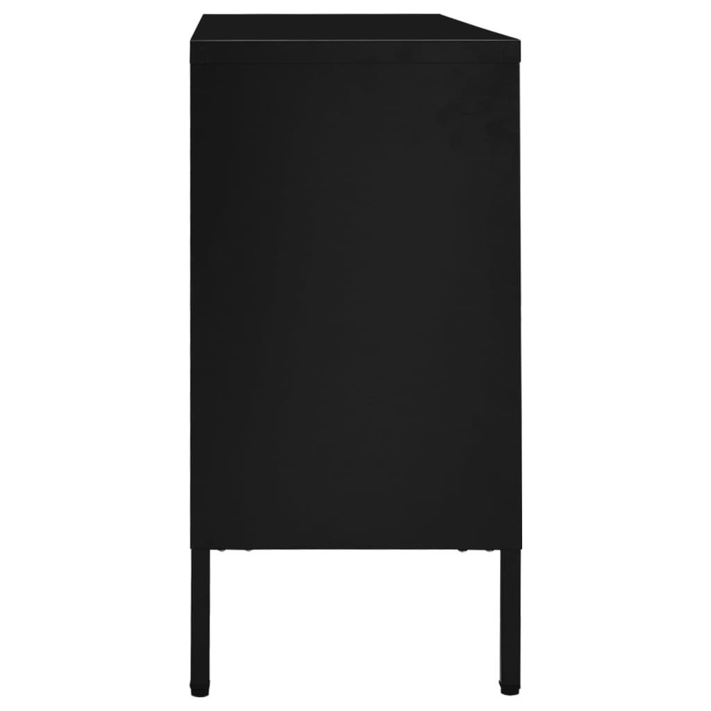 Black buffet 105x35x70 cm steel and tempered glass