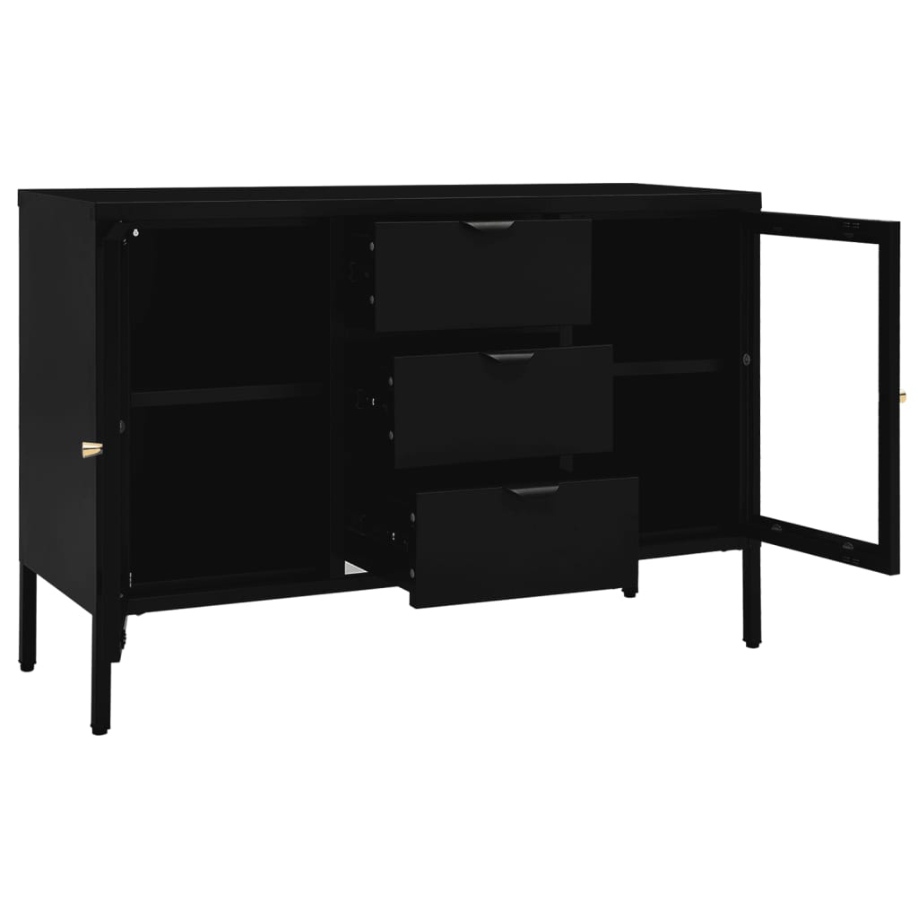 Black buffet 105x35x70 cm steel and tempered glass