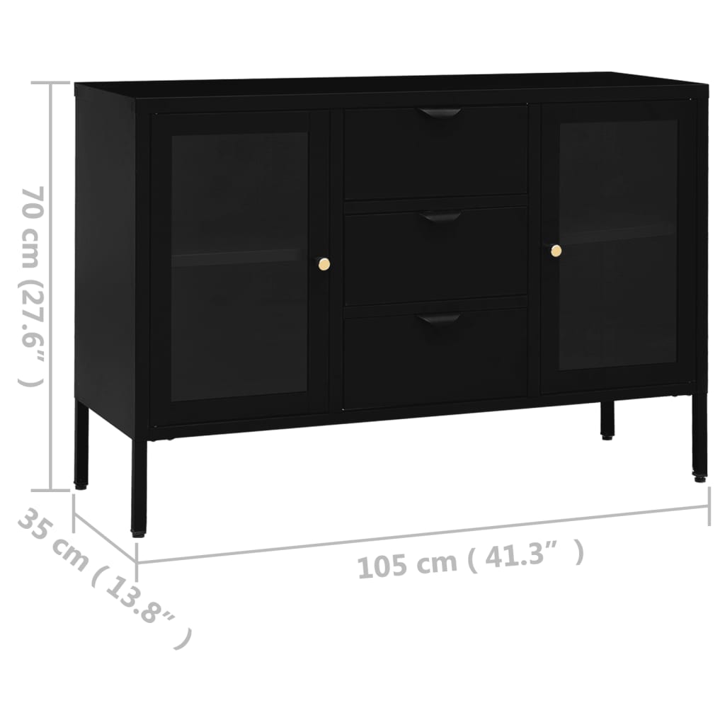 Schwarzes Buffet 105x35x70 cm Stahl und geschmittertes Glas