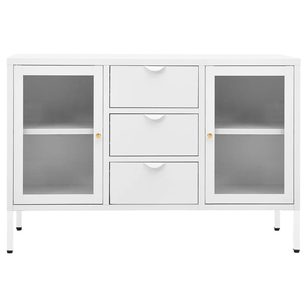 White buffet 105x35x70 cm steel and tempered glass