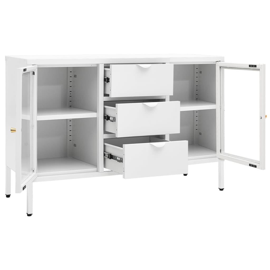 White buffet 105x35x70 cm steel and tempered glass