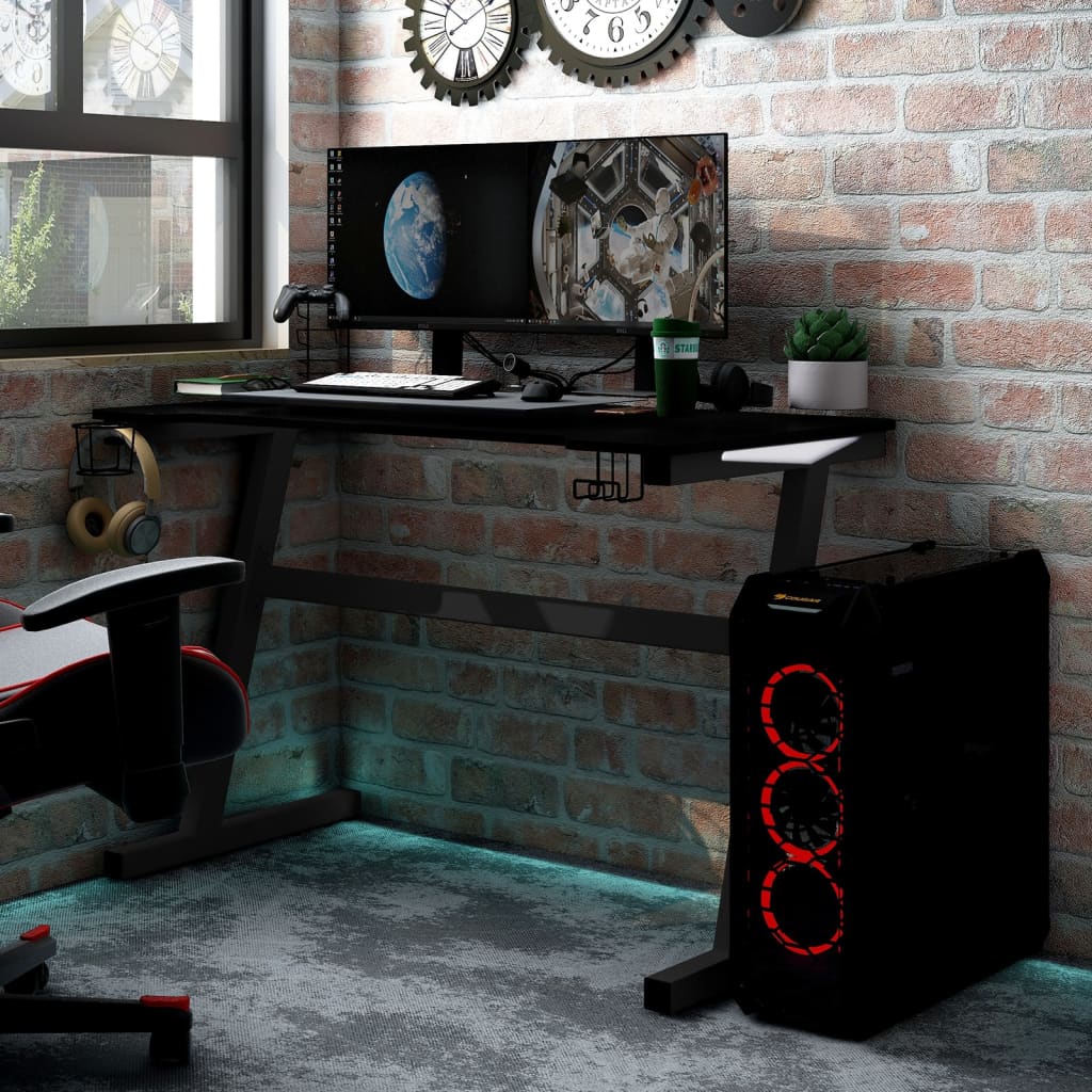 LED game desk with black z -shaped feet 90x60x75 cm