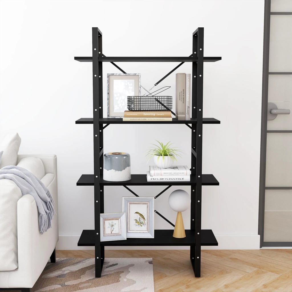 Library with 4 levels black 80x30x140 cm solid pine wood