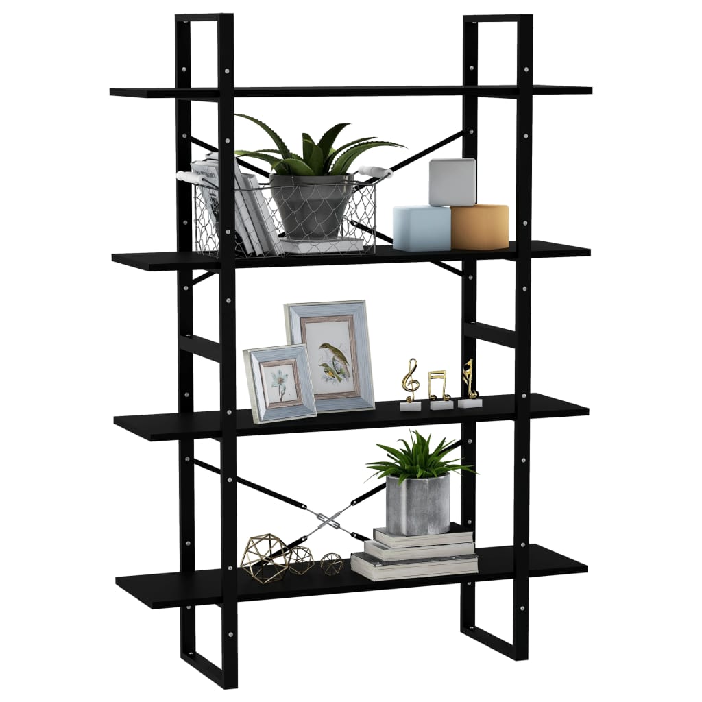 Library with 4 black levels 100x30x140 cm Solid pine wood