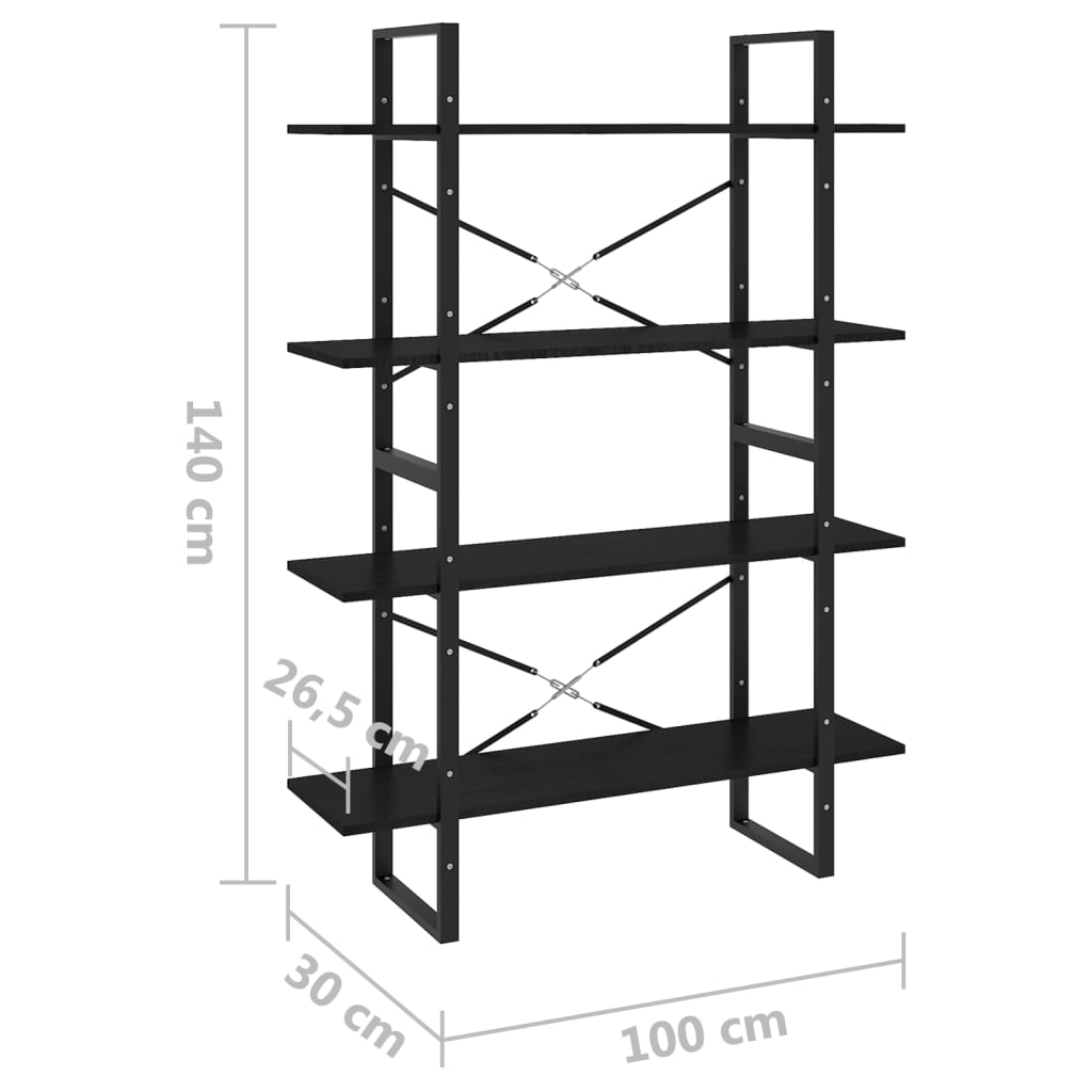Library with 4 black levels 100x30x140 cm Solid pine wood