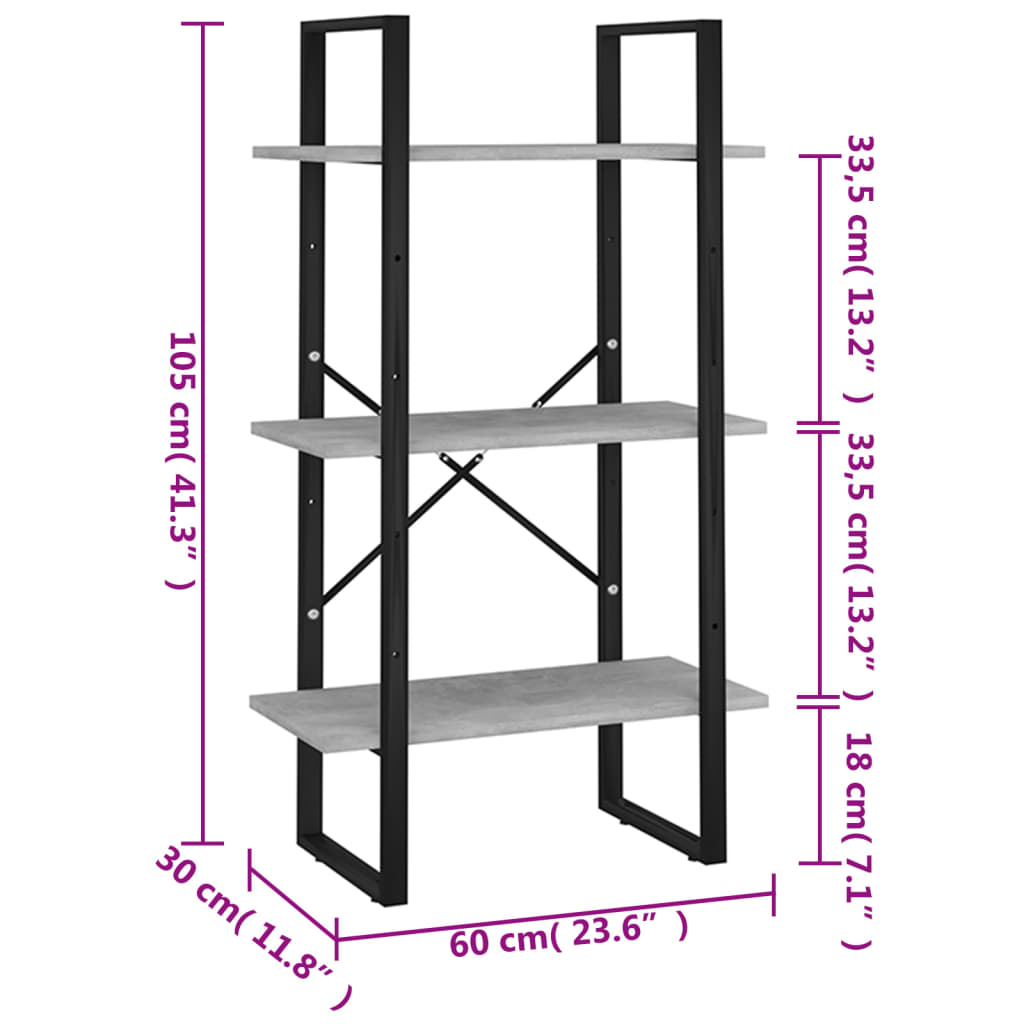 Concrete gray storage shelf 60x30x105 cm agglomerated