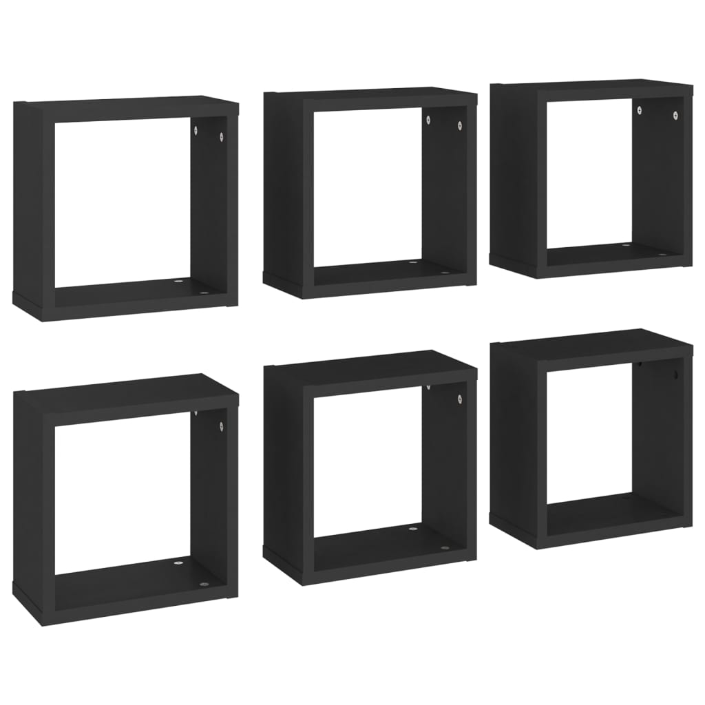 6 pcs black cube wall shelves 30x15x30 cm