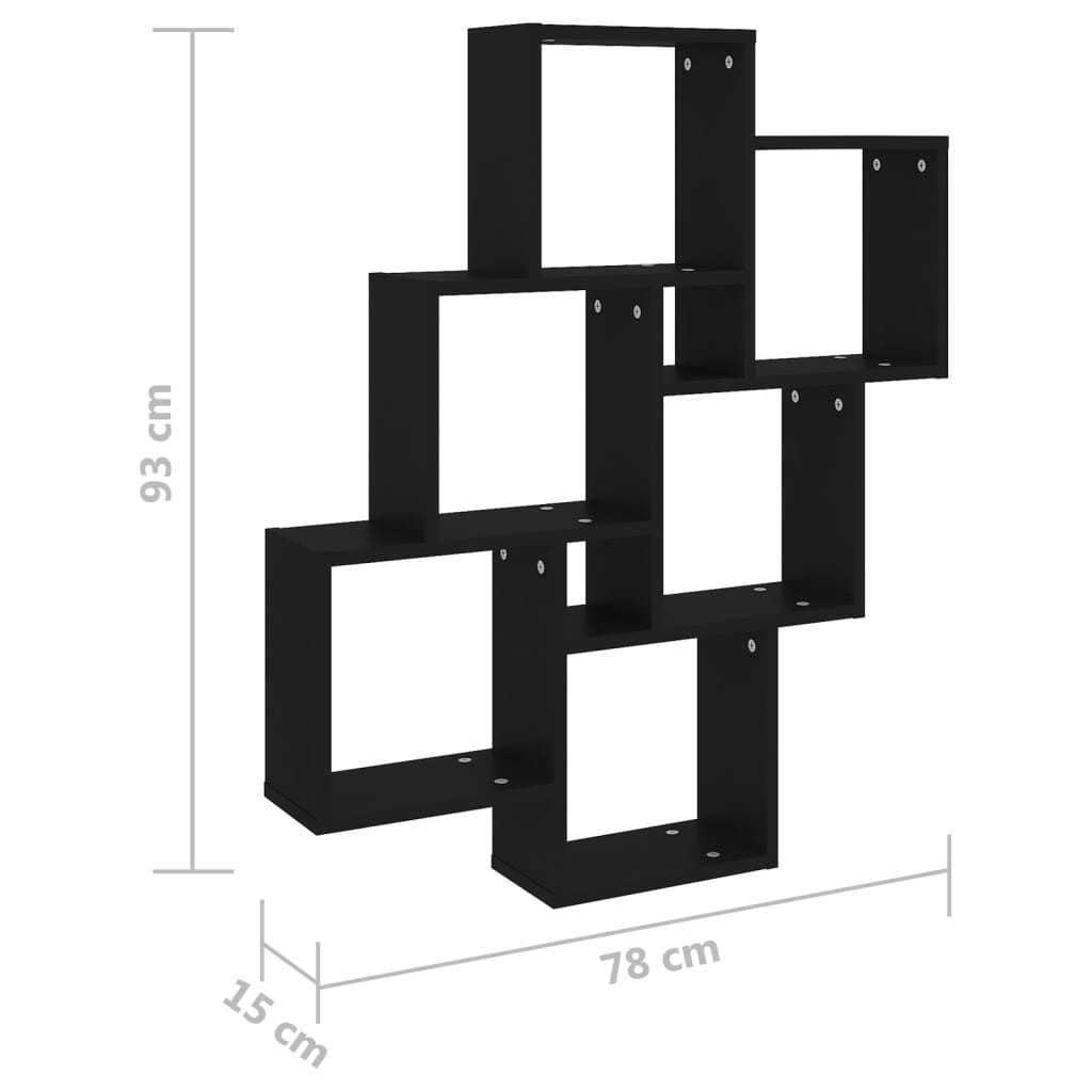 Black wall cube shelf 78x15x93 cm agglomerated