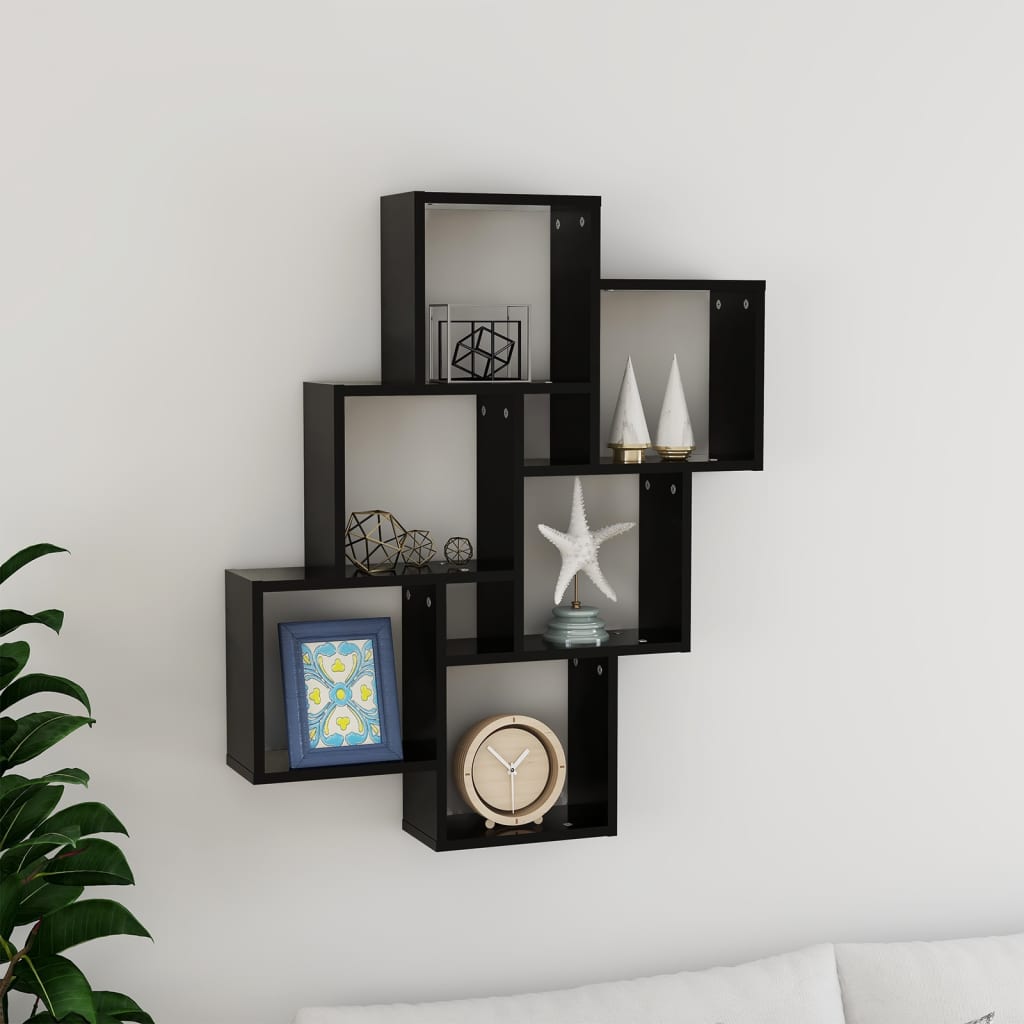 Black wall cube shelf 78x15x93 cm agglomerated