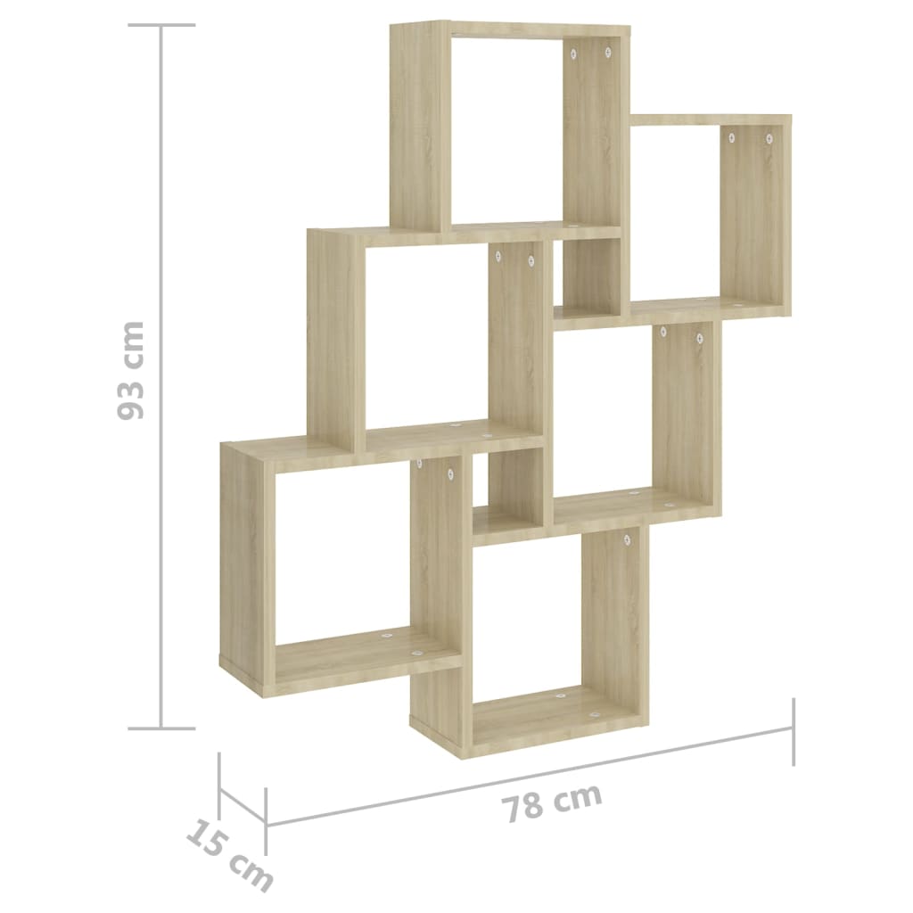 Sonoma oak wall cube shelf 78x15x93 cm agglomerated