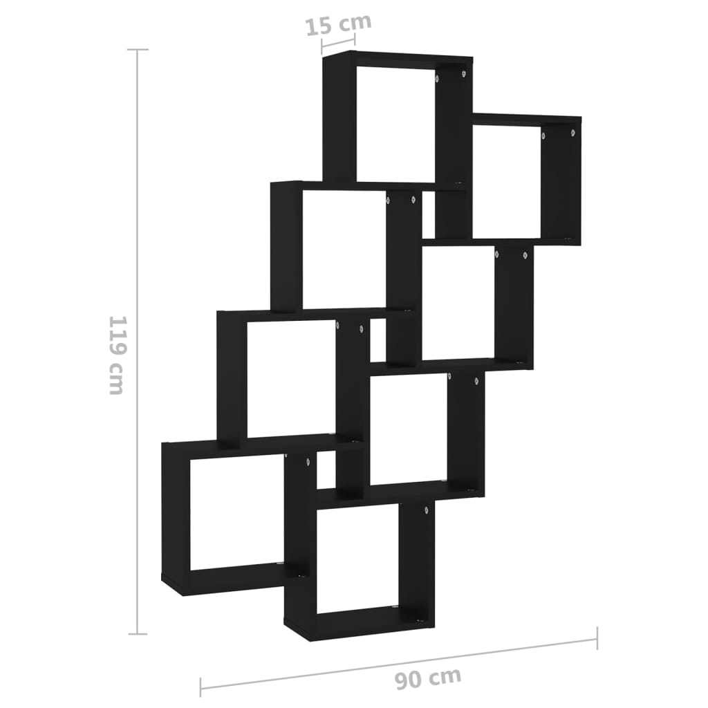 Étagère cube murale Noir 90x15x119 cm Aggloméré