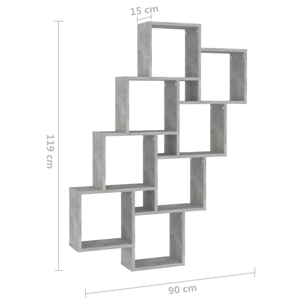 Mensola a muro Cube Grigio cemento 90x15x119 cm Truciolato
