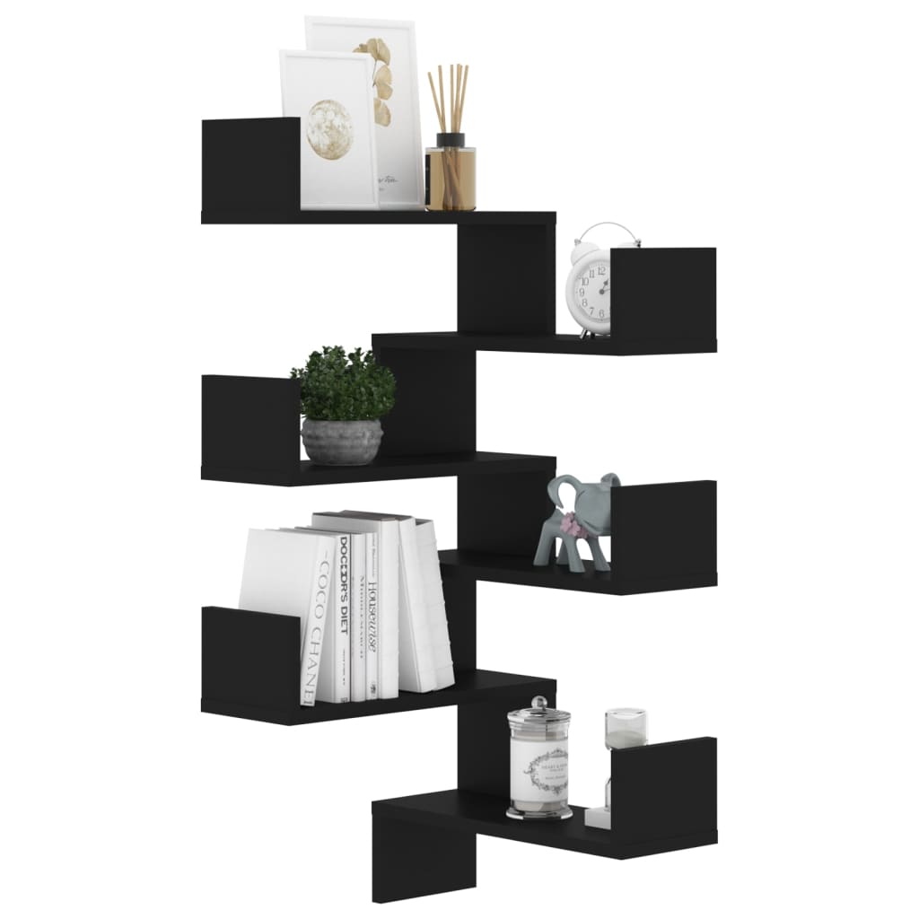 2 pcs black corner wall shelf 40x40x50 cm agglomerated