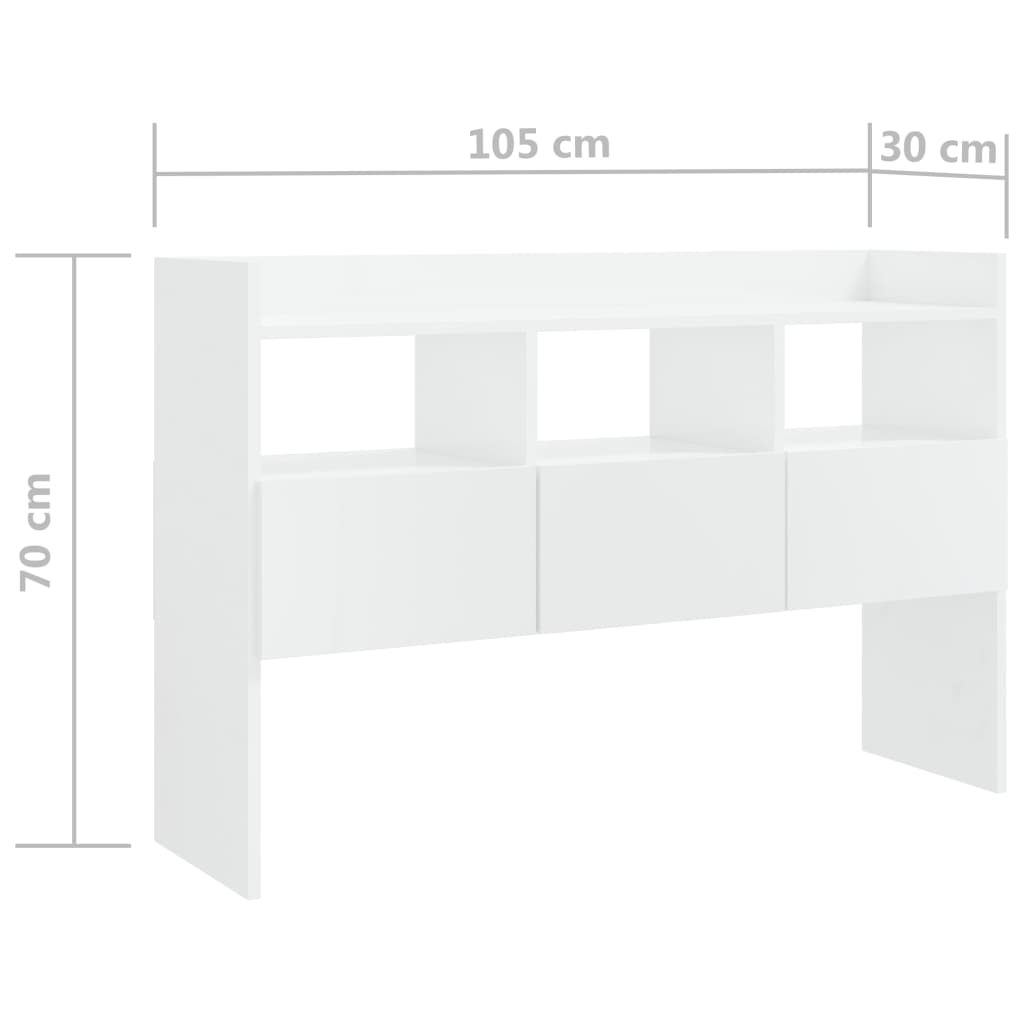 Glänzendes weißes Buffet 105x30x70 cm agglomeriert