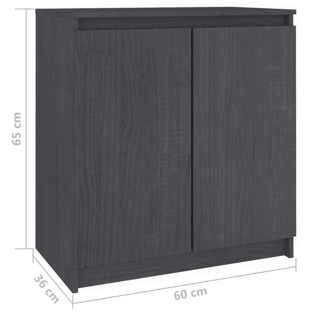 Gray side cabinet 60x36x65 cm Solid pine wood