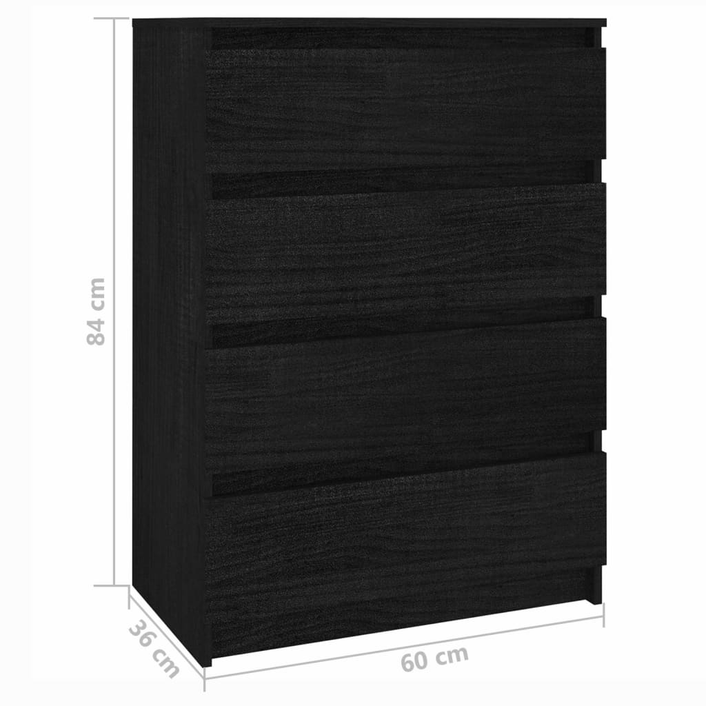 Schwarzer zusätzlicher Schrank 60x36x84 cm Festkieferholz