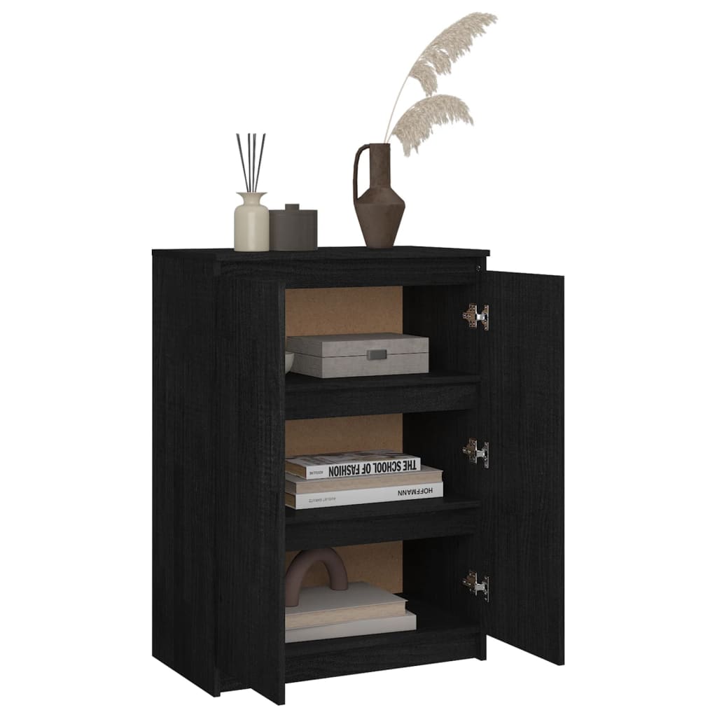 Buffet nero 60x36x84 cm in legno di pino solido