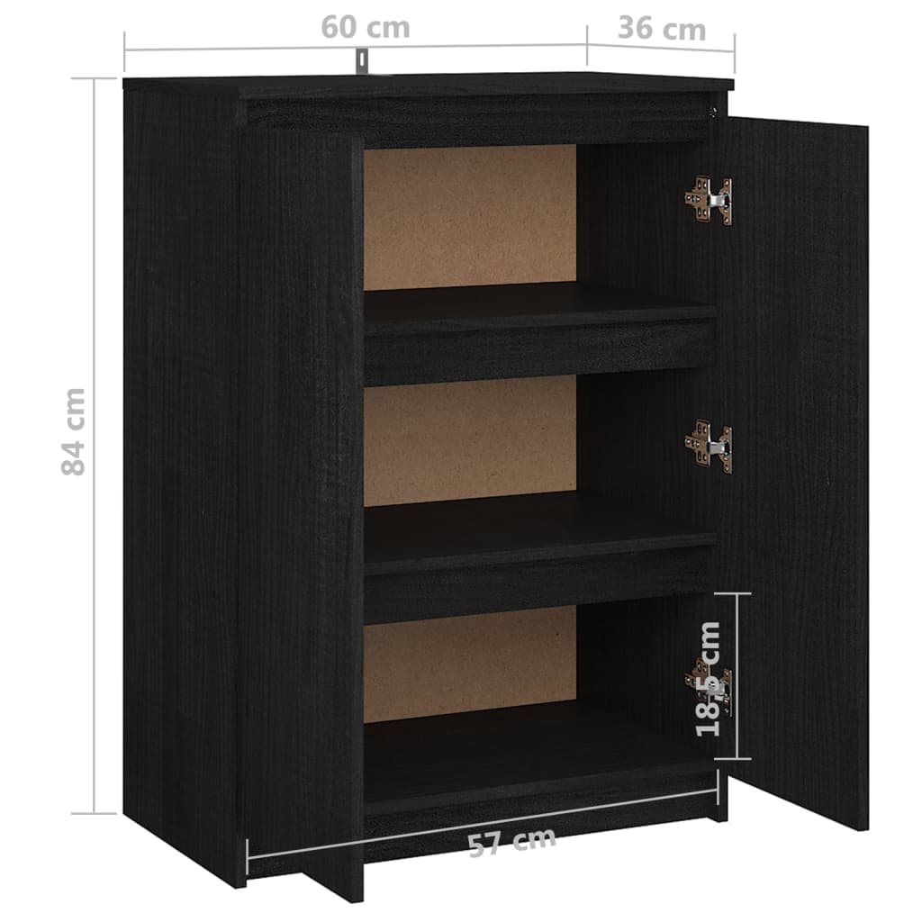 Buffet nero 60x36x84 cm in legno di pino solido