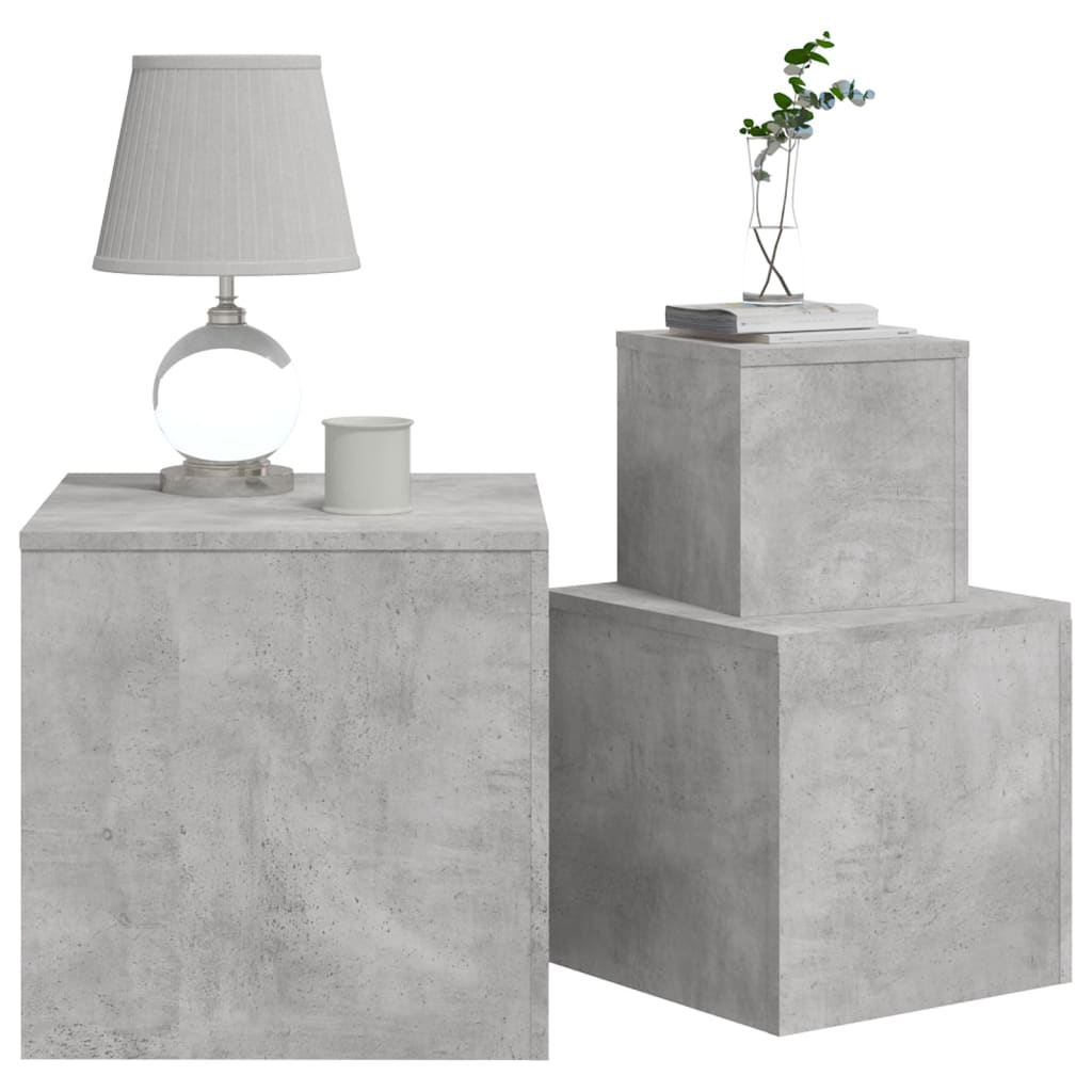 Tavolini laterali 3 pz. Truciolare grigio cemento