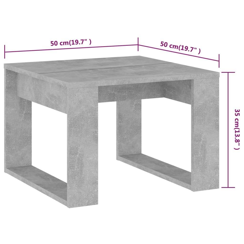 Tavolino grigio cemento 50x50x35 cm Truciolare