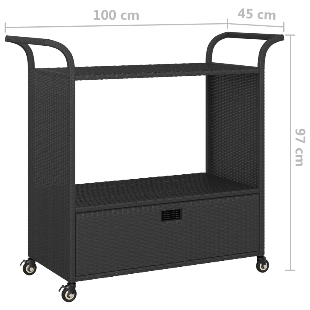Bar cart with black drawer 100x45x97 cm braided resin