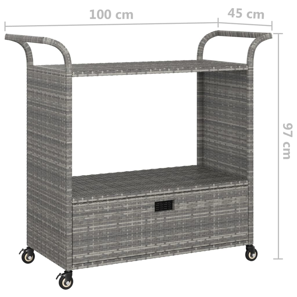 Bar trolley with gray drawer 100x45x97 cm braided resin