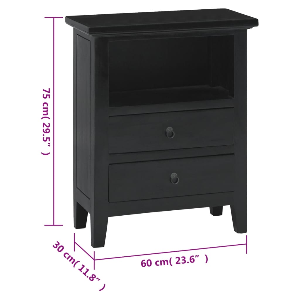 Comodino nero 60x30x75 cm in legno massello di mogano