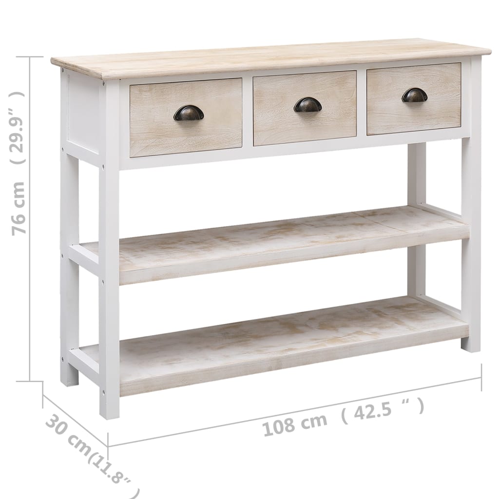 Weißes und braunes Buffet 108x30x76 cm massive Paulownia Wood