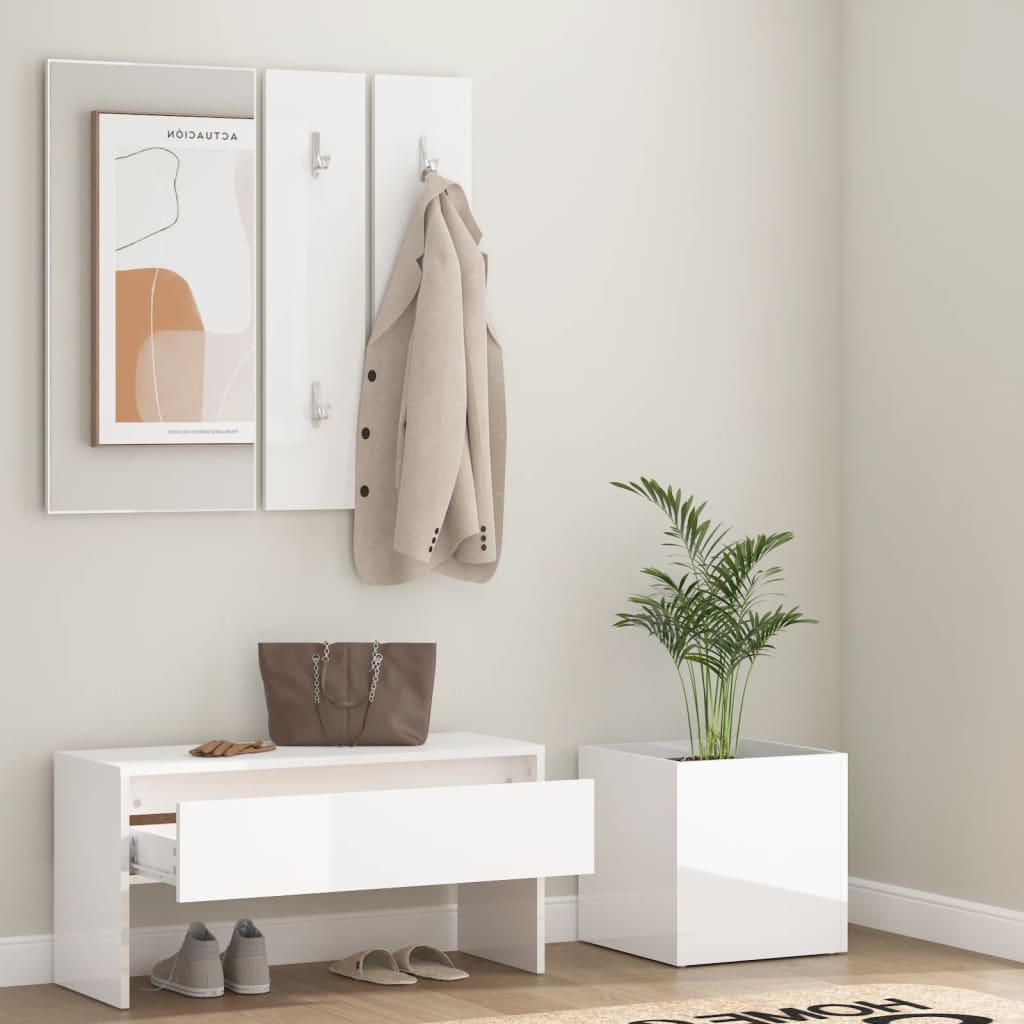 Set of shiny white corridor furniture engineering wood