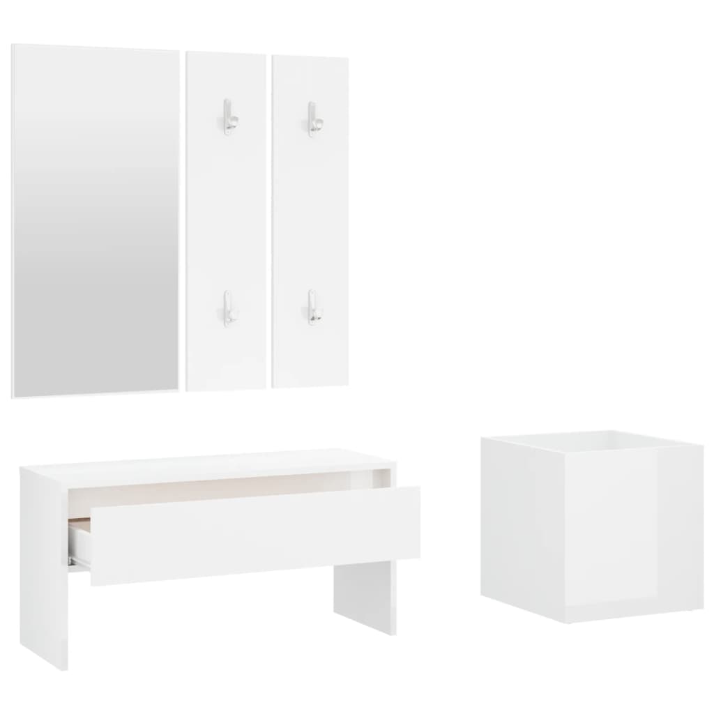 Set of shiny white corridor furniture engineering wood