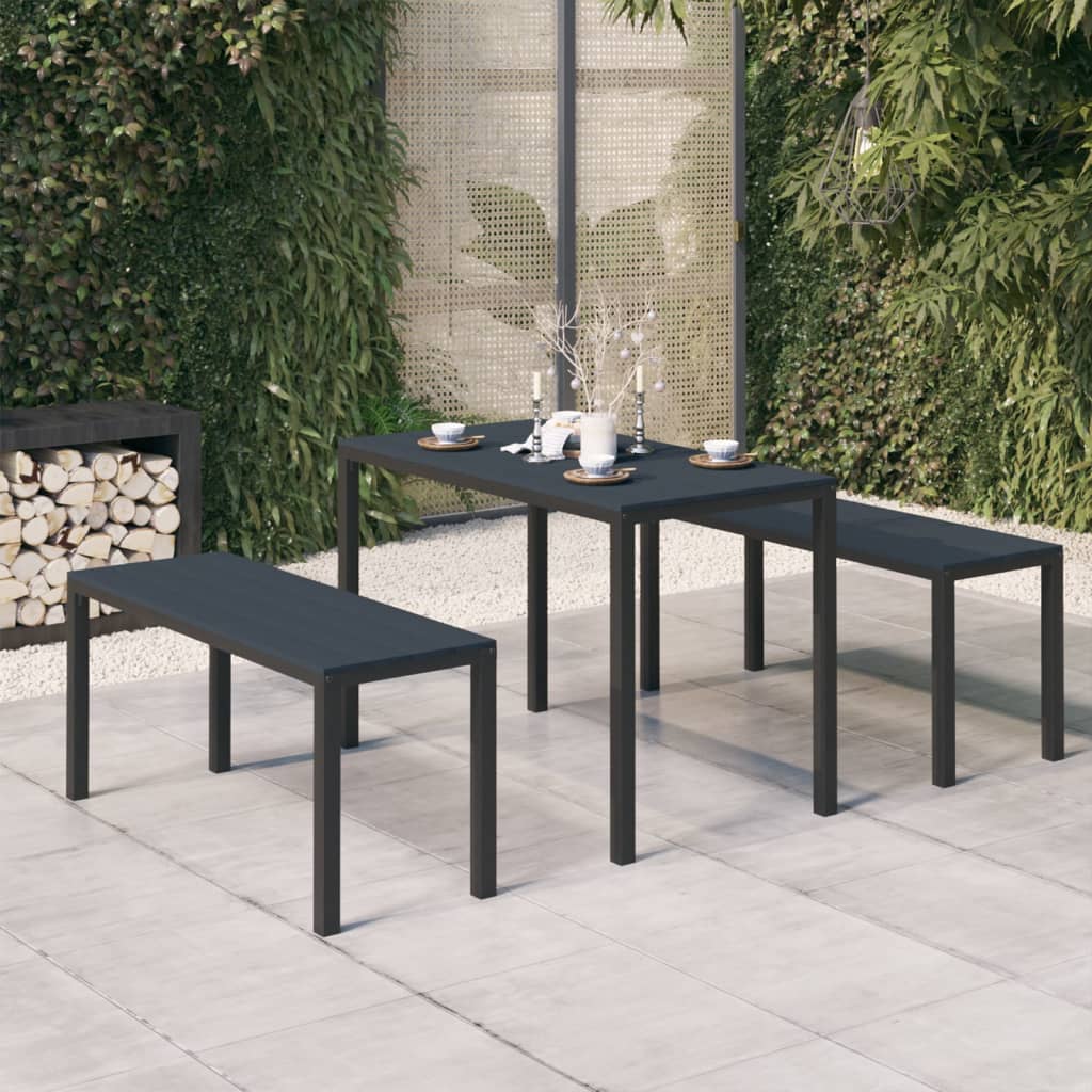 Set of garden dining room 3 pcs steel and black wpc