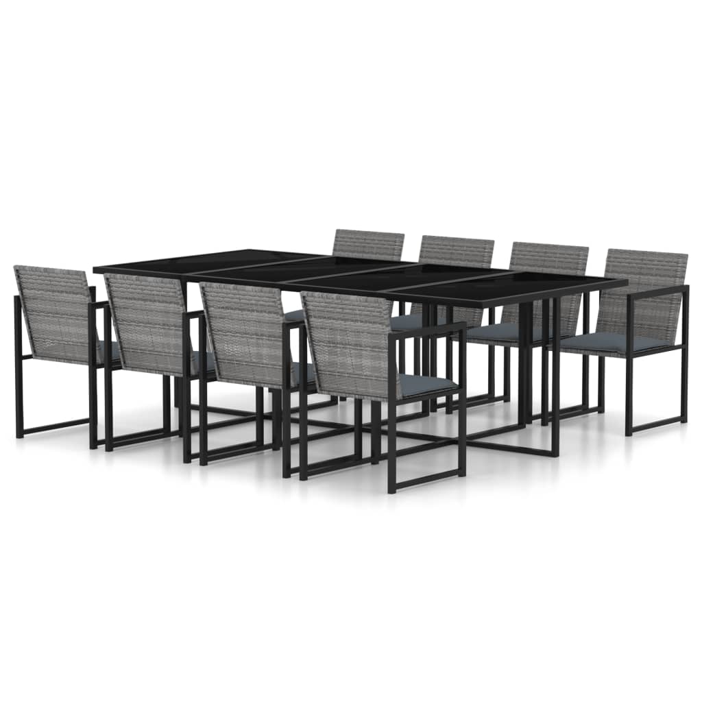 Mobilier à dîner de jardin 9pcs et coussins Résine tressée Gris