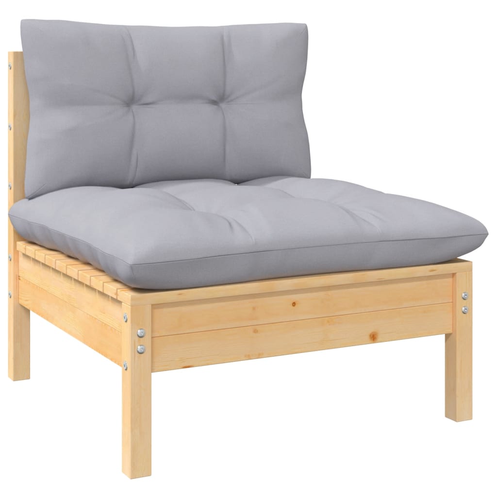 3 pcs garden furniture with solid gray pine wood cushions
