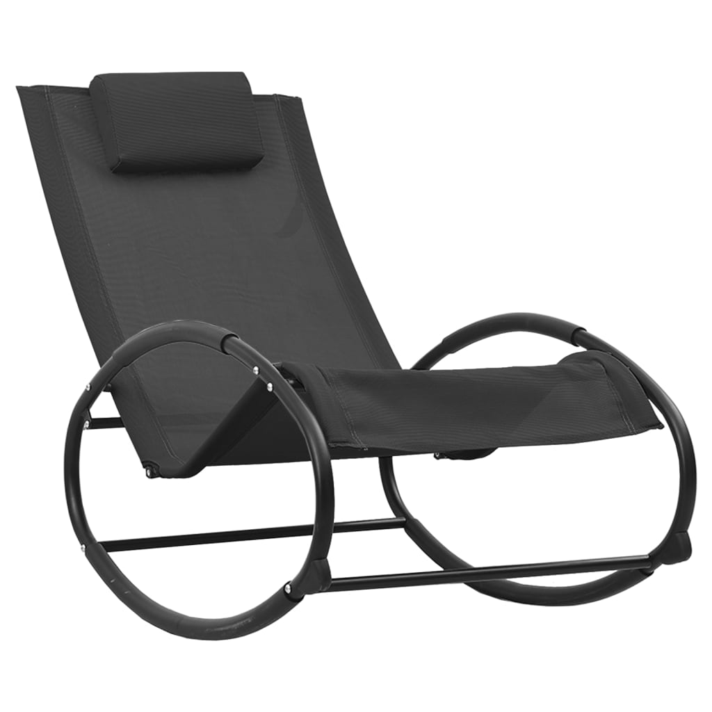 Long chair with steel pillow and black textilene
