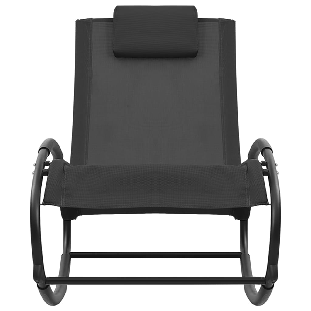 Long chair with steel pillow and black textilene