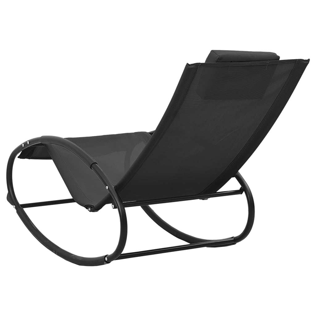 Chaise longue avec oreiller Acier et textilène Noir