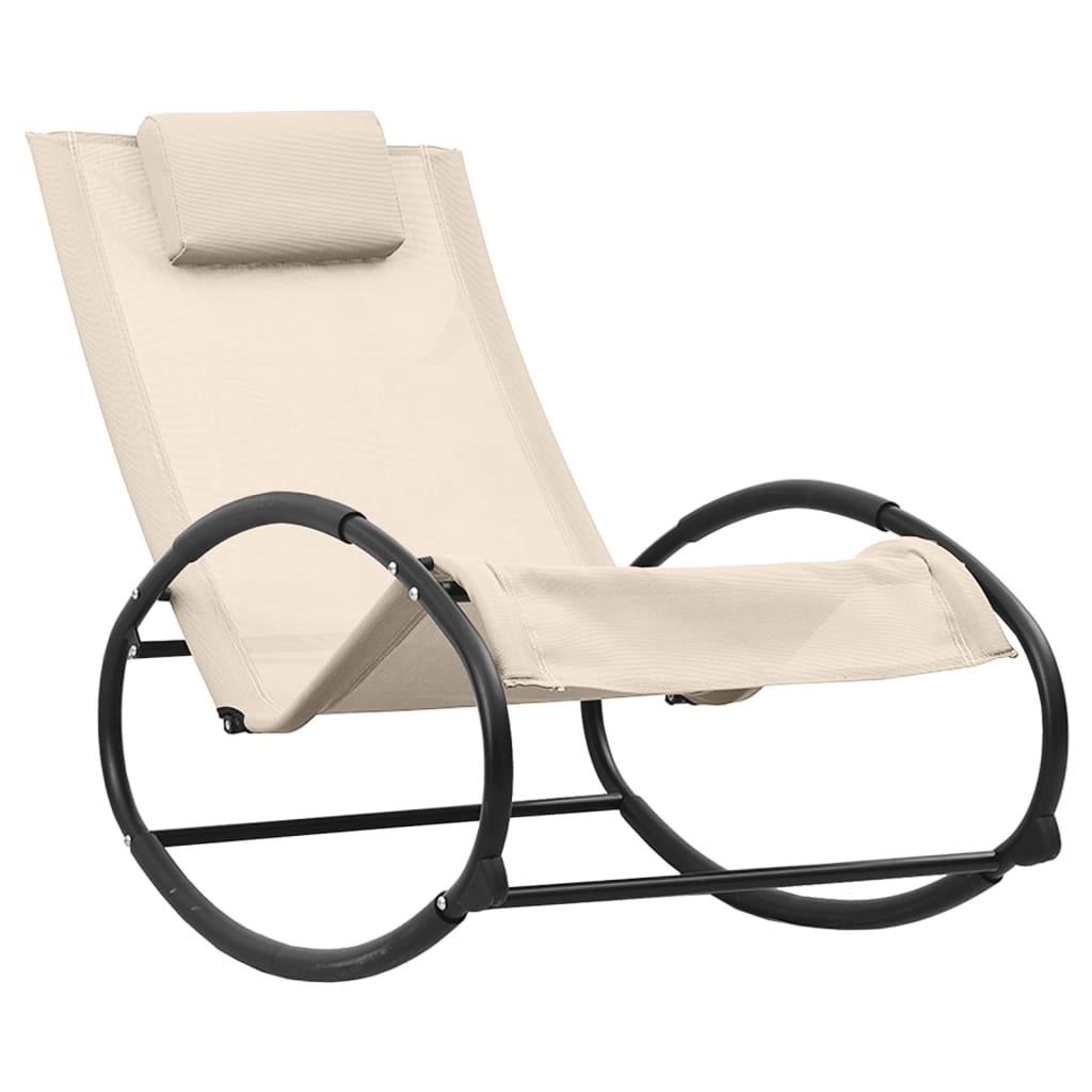 Long chair with steel pillow and cream textilene