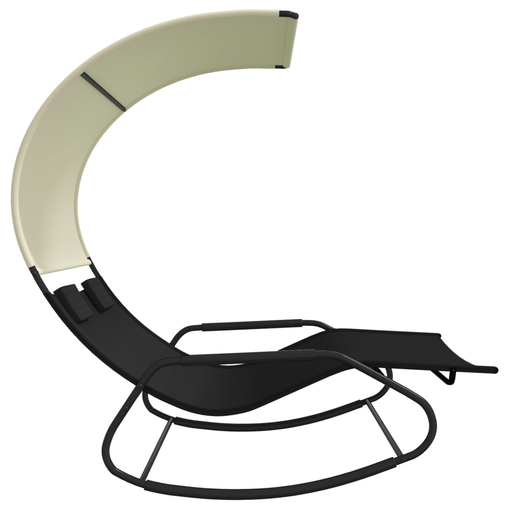 Doppelweilstuhl mit einer schwarzen und cremigen Markise