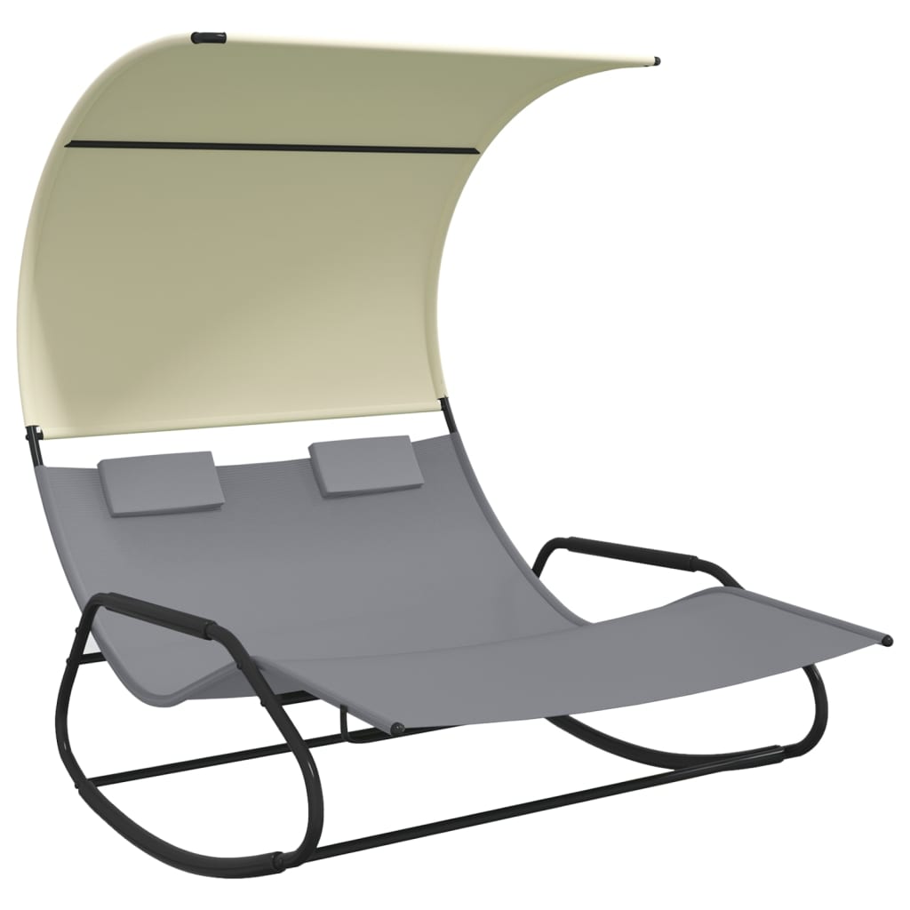 Double tilt long chair with gray and creamy awning