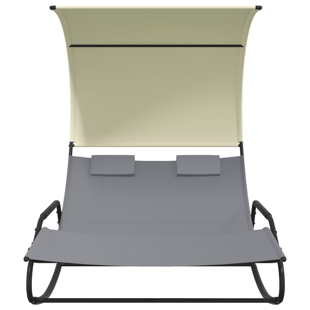 Double tilt long chair with gray and creamy awning