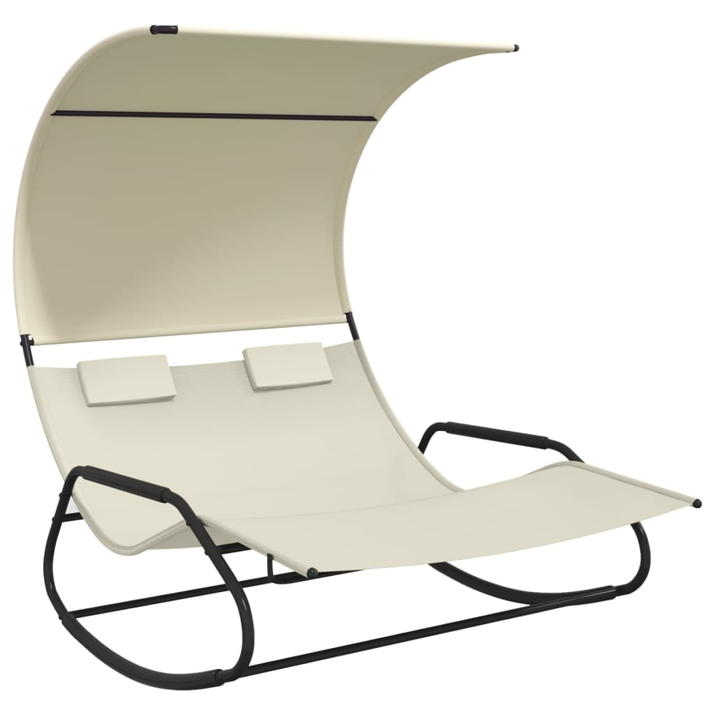 Chaise longue a dondolo doppia con baldacchino color crema