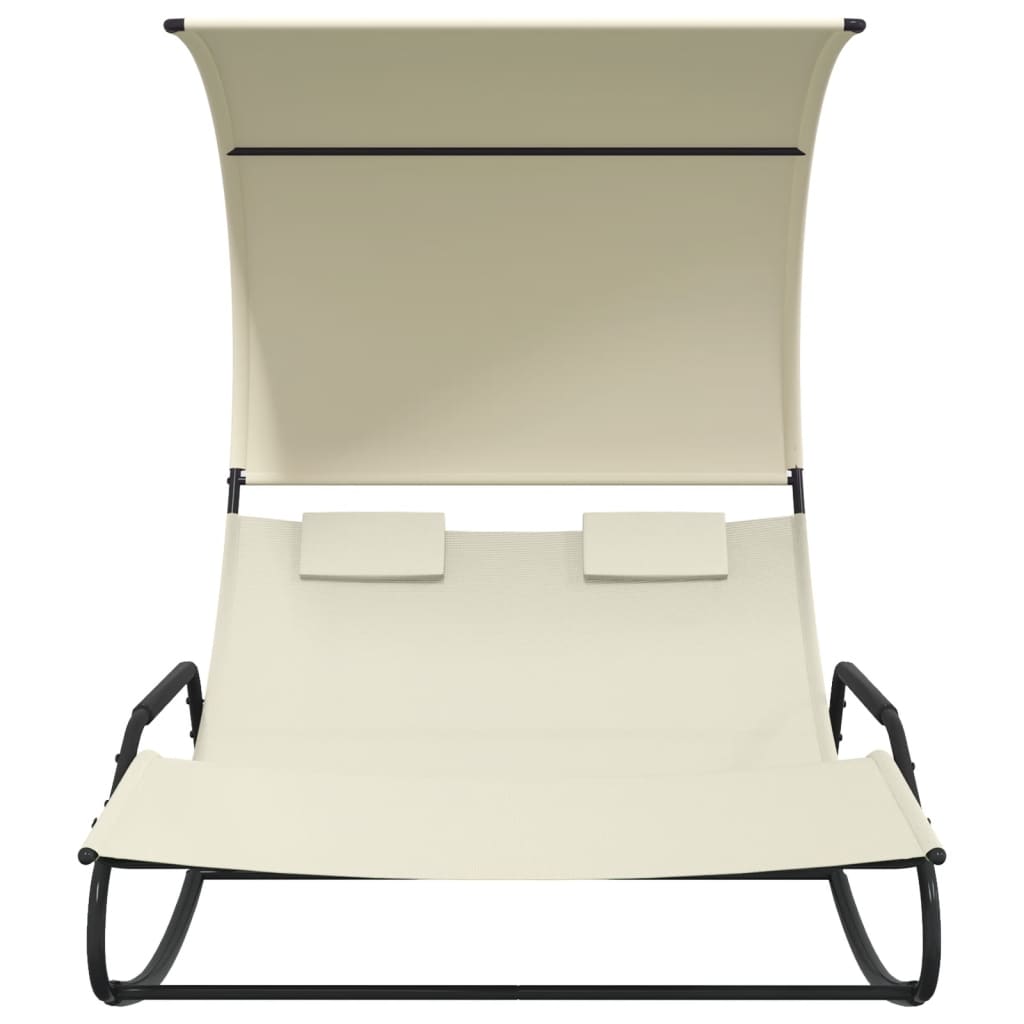 Chaise longue a dondolo doppia con baldacchino color crema