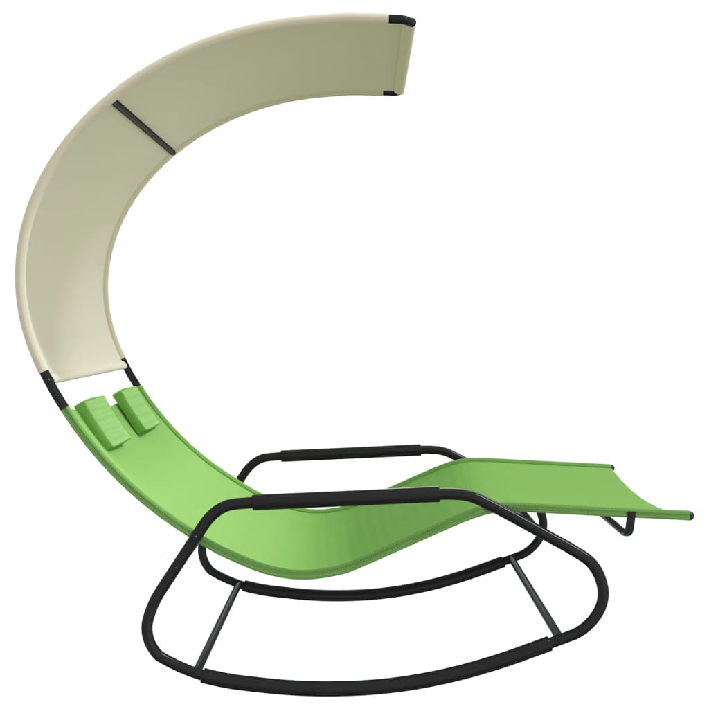 Chaise longue a dondolo doppia con baldacchino Verde e Crema