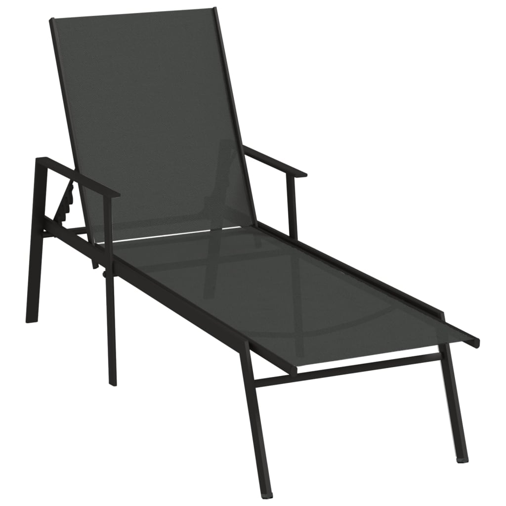 Steel long chair and black textilene fabric
