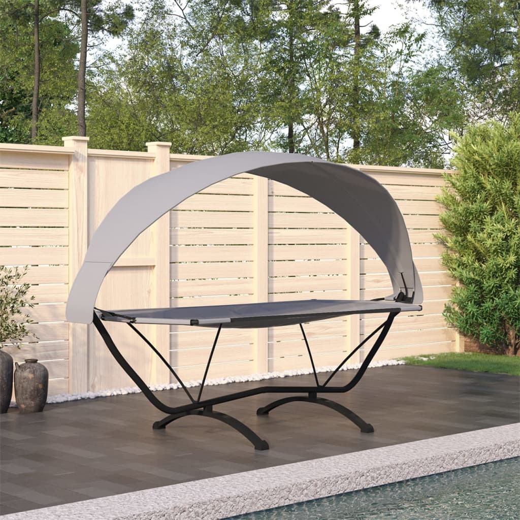 Outdoor rest bed with steel gray awning and Oxford fabric