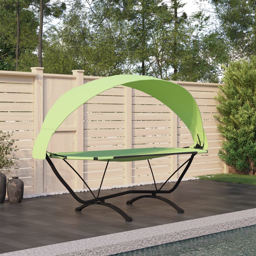 Outdoor rest bed with steel green awning and Oxford fabric