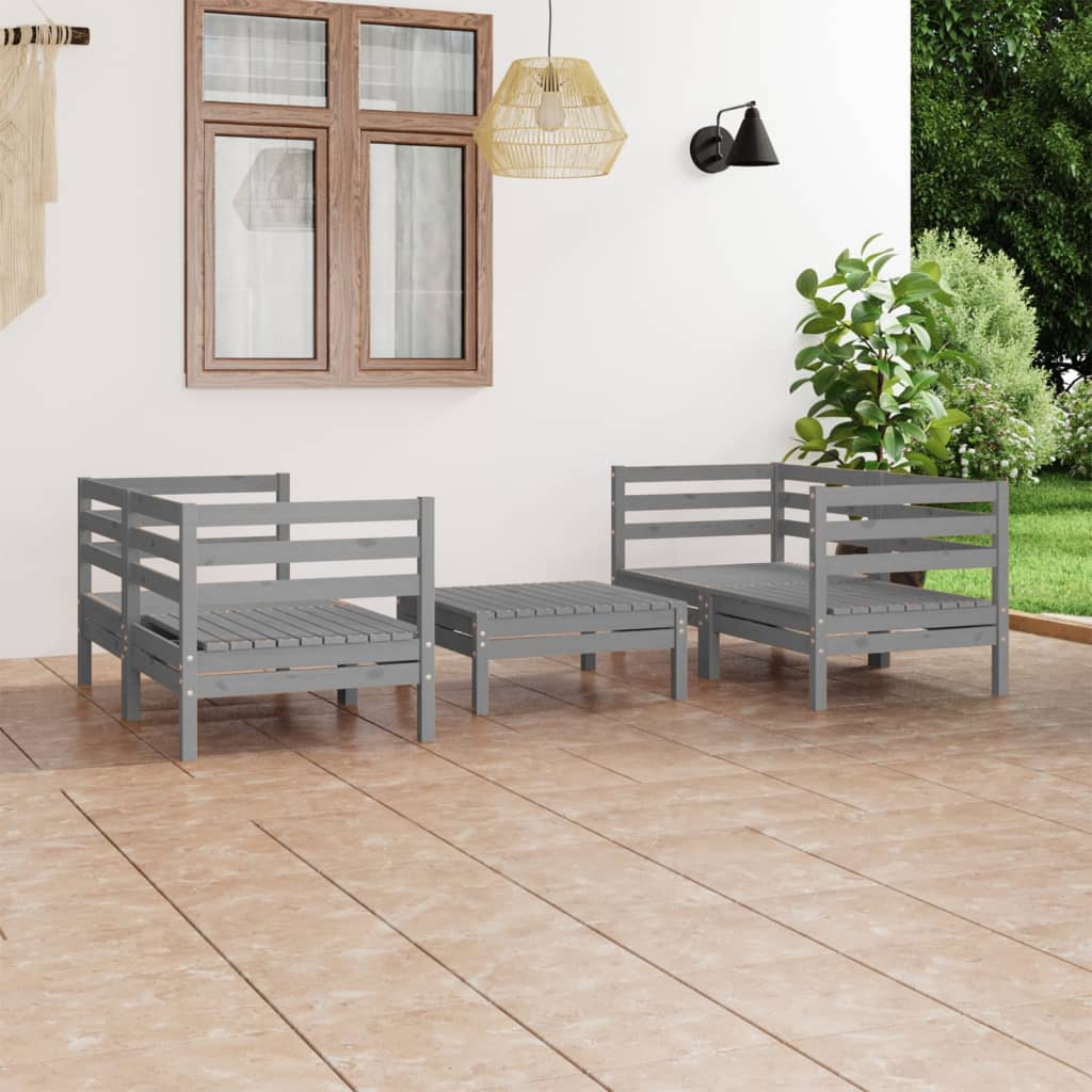 Salon de jardin 5 pcs Gris Bois de pin massif